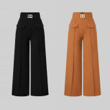 Metal Clasp Loose Straight Pants SH-391468