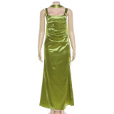 Square Neck Solid Color Ruched Maxi Dress GYME-K25D90812