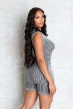 Casual Stripe Tie Up Knits Romper NYF-8208