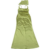 Square Neck Solid Color Ruched Maxi Dress GYME-K25D90812