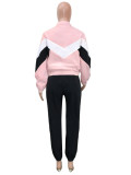 Color Block Long Sleeve Coat 2 Piece Pants Set SH-391459