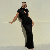 Solid Color Short Sleeve Slim Maxi Dress GYME-K25D85636