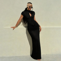 Solid Color Short Sleeve Slim Maxi Dress GYME-K25D85636