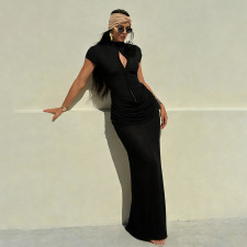 Solid Color Short Sleeve Slim Maxi Dress GYME-K25D85636