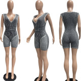 Casual Stripe Tie Up Knits Romper NYF-8208