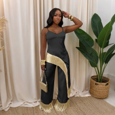Sling Tassel Tops Wide Leg Pants 2 Piece Set CYA-902299