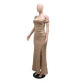 Sexy Off Shoulder Sling Split Maxi Dress CYA-902271
