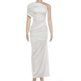 Slash Shoulder Solid Color Slim Maxi Dress GYME-K6D02826A