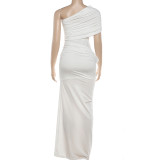 Slash Shoulder Solid Color Slim Maxi Dress GYME-K6D02826A
