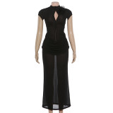 Solid Color Short Sleeve Slim Maxi Dress GYME-K25D85636