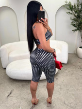 Polka Dots Print Wrap Chest Top Fifth Pants 2 Piece Set CH-26103