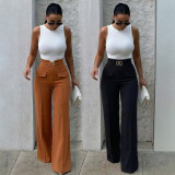 Metal Clasp Loose Straight Pants SH-391468