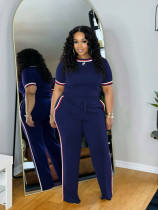 Contrast Color Loose Short Sleeve Pants 2 Piece Set SFY-825