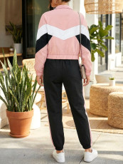 Color Block Long Sleeve Coat 2 Piece Pants Set SH-391459
