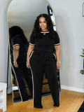 Contrast Color Loose Short Sleeve Pants 2 Piece Set SFY-825