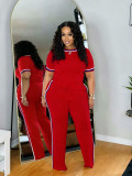 Contrast Color Loose Short Sleeve Pants 2 Piece Set SFY-825
