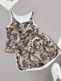 Camouflage Print Sleeveless Two Piece Shorts Set SH-391102
