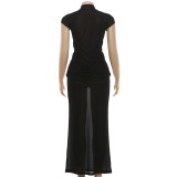 Solid Color Short Sleeve Slim Maxi Dress GYME-K25D85636