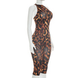 Leopard Print Sleeveless Zipper Seventh Jumpsuit MXBF-C26JP060