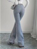 Drawstring Solid Color Micro Flare Pants GDYF-3455