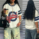 Letter Print Short Sleeve Loose T Shirt SH-391503