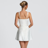 Square Neck Ruched Backless Mini Dress GYME-K6D00550A