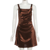 Square Neck Ruched Backless Mini Dress GYME-K6D00550A