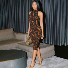 Leopard Print Sleeveless Zipper Seventh Jumpsuit MXBF-C26JP060