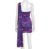 Print Slash Shoulder Sleeveless Mini Dress MXBF-Q26DS011