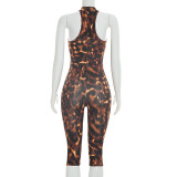 Leopard Print Sleeveless Zipper Seventh Jumpsuit MXBF-C26JP060