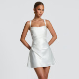 Square Neck Ruched Backless Mini Dress GYME-K6D00550A