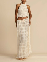 Sleeveless Press Pleated Top Long Skirt 2 Piece Set SH-391524