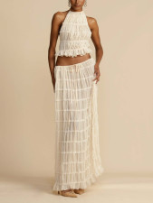 Sleeveless Press Pleated Top Long Skirt 2 Piece Set SH-391524