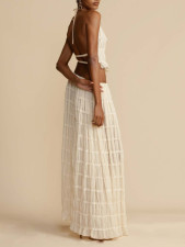 Sleeveless Press Pleated Top Long Skirt 2 Piece Set SH-391524