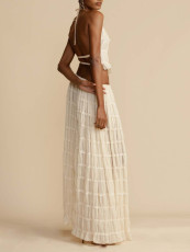 Sleeveless Press Pleated Top Long Skirt 2 Piece Set SH-391524