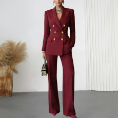 Solid Color Long Sleeve Blazer Two Piece Pants Set YF-10980