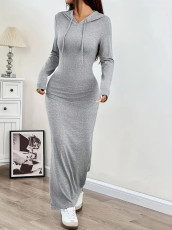 Solid Color Split Hooded Maxi Dress GDYF-3705