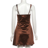 Square Neck Ruched Backless Mini Dress GYME-K6D00550A
