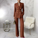 Solid Color Long Sleeve Blazer Two Piece Pants Set YF-10980