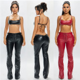 PU Leather Sling Top Two Piece Pants Set YNSF-8030