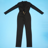 Deep V Neck Long Sleeve Tight Jumpsuit YF-10978