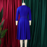 Plus Size Solid Color 3/4 Sleeve Midi Dress GCZF-8655