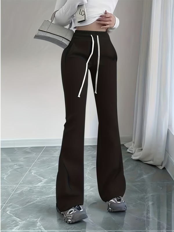 Drawstring Solid Color Micro Flare Pants GDYF-3455