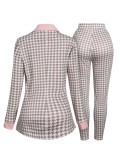 Houndstooth Print Long Sleeve Blazer Two Piece Pants Set BMF-077