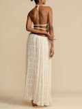 Sleeveless Press Pleated Top Long Skirt 2 Piece Set SH-391524
