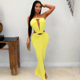 Solid Color Off Shoulder Split Maxi Dress YF-10994