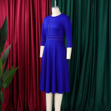 Plus Size Solid Color 3/4 Sleeve Midi Dress GCZF-8655