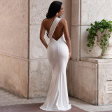 Solid Color Slash Shoulder Maxi Dress YF-10985
