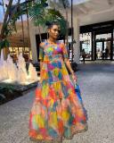 Mesh Print Short Sleeve Maxi Dress BMF-31272