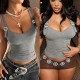 Adjustable-strap V-neck Tank Top SH-391498